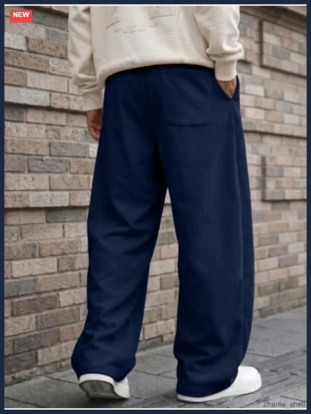 Men's Corduroy Fleece Sweatpants Wide Leg Baggy Barrel Curved